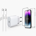 Pack Protección + Cargador Completo para iPhone | Funda + Vidrio + Cargador + Cable